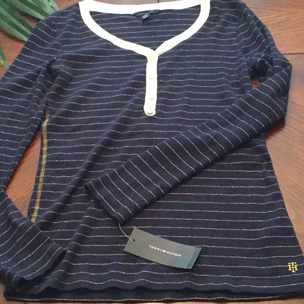 Tommy Hilfiger Thermal Shirt Blue Medium Women NEW